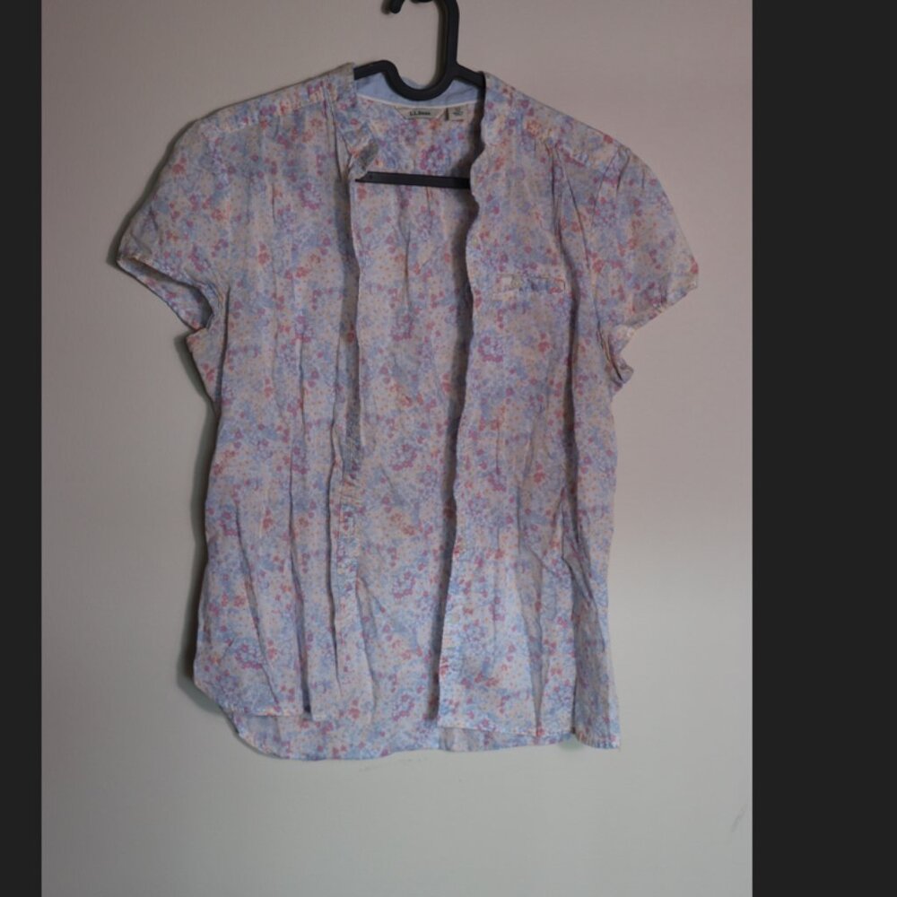 LL Bean Abstract Print Short Sleeve Cotton Top Size XS - Picture 2 of 9